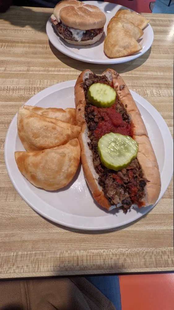 Cheesesteak Sandwich and Pierogies